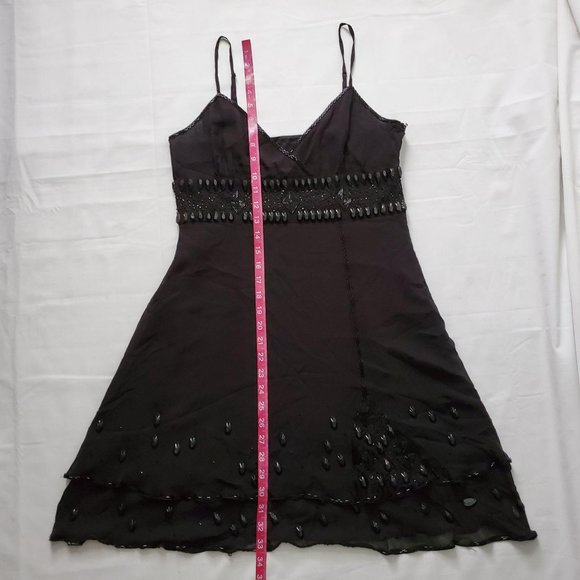 Bebe Women’s Sexy Black Beaded Mesh Surplice Cocktail Mini Dress Size Medium - Picture 16 of 16